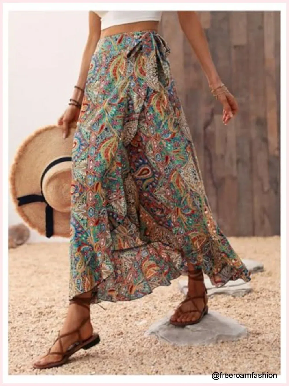 Boho Asymmetrical Maxi Skirt Floral High Waist Split Side Wrap